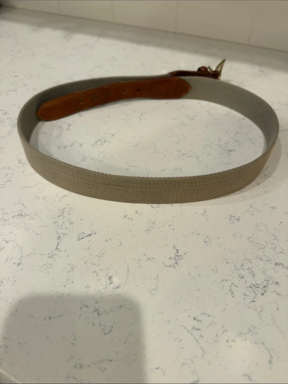 Coach Taupe Tan Canvas and Leather Belt with Brass Buckle size 38